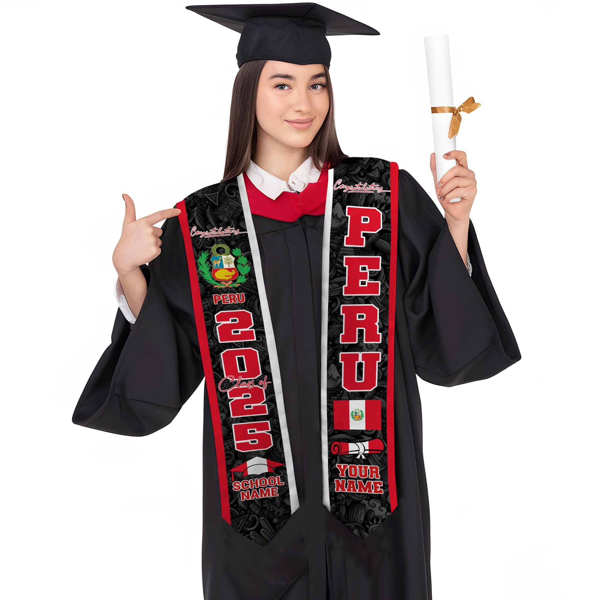 MonkeyVan Custom Peruvian Graduation Sash, Peru Graduation Stole, Peru Flag Stole Class Of 2025, Sashes For Graduations 2025 Peru 5