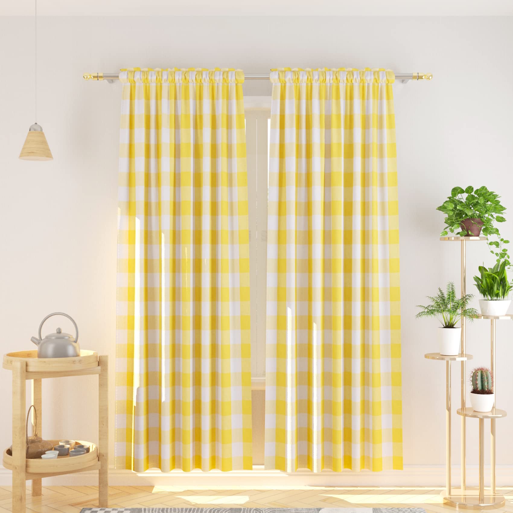 Natus Weaver Cotton Curtains 84" Long Kitchen Living Room Bedroom Yellow White Window Basement 2 Panels Rod Pocket — image 1