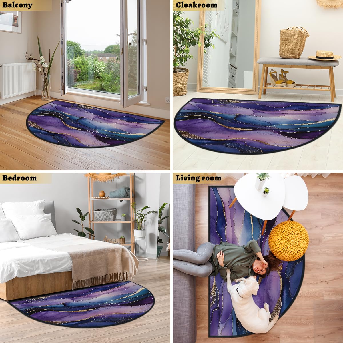 Mexpekil Paillasson demi-lune à encre abstraite pour intérieur et extérieur - Tapis de sol antidérapant - Lavable - Attrape la saleté - Demi-rond - 100 x 160 cm