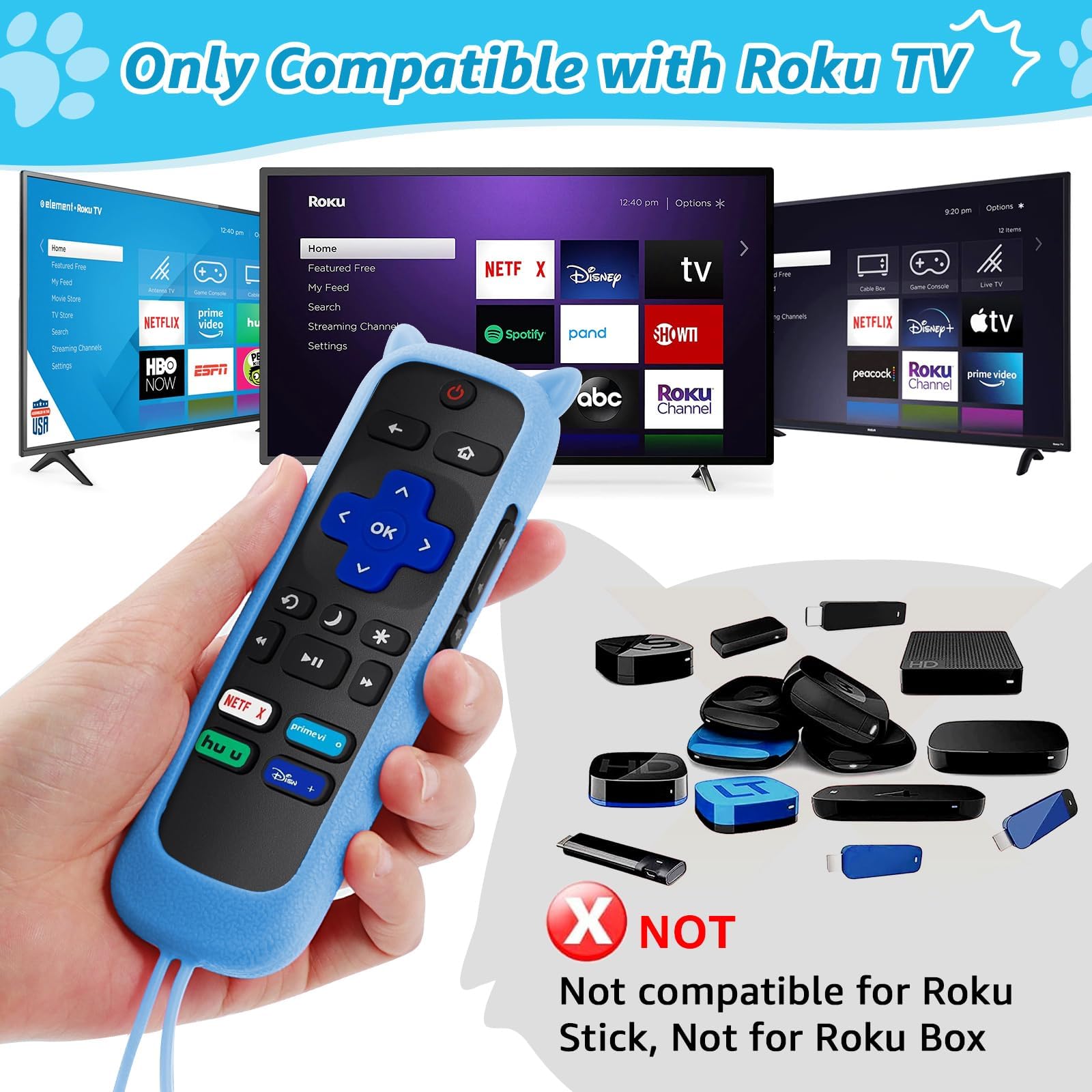 Mando a distancia de repuesto para Roku TV con funda protectora de silicona suave (todos pueden brillar en la oscuridad), control remoto universal compatible con TCL/Hisense/Sharp/Philips/Onn/Element