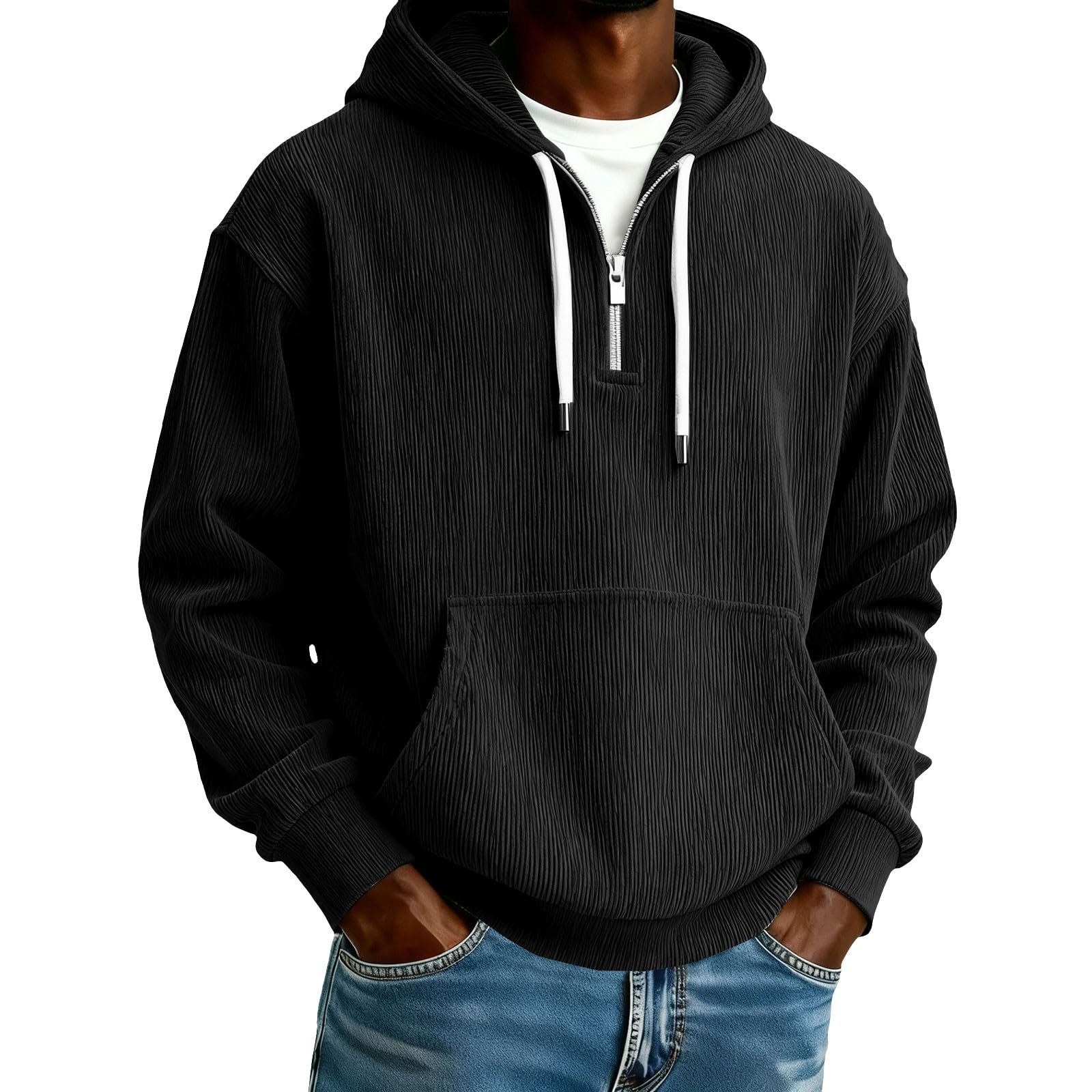 Sudaderas Hombres con Capucha Sudadera De Manga Larga Botones Y Media Cremallera para Hombre, Estilo Casual Otoño E Invierno. Hombre Negra (Black, M) Ropa Ciclismo Deportiva Oversized
