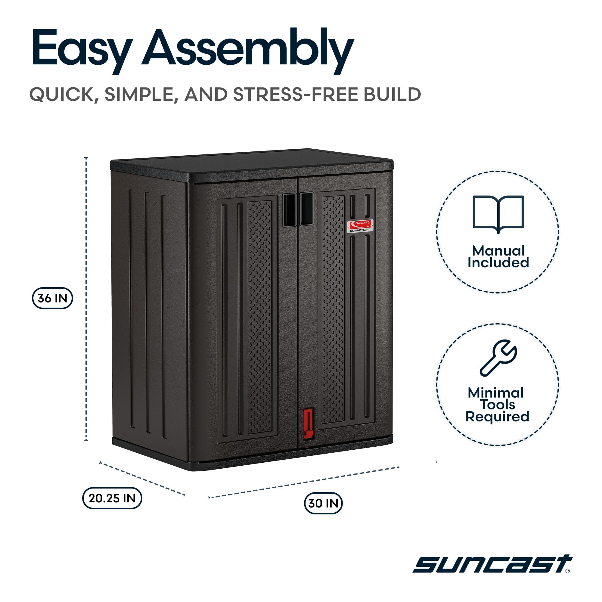 Suncast Commercial 9 Cu. Ft. Heavy-Duty Resin Storage Cabinet – Lockable Handles, 2 Adjustable Metal-Reinforced Shelves (200 Lbs Each), For Garage, Workshop, Black