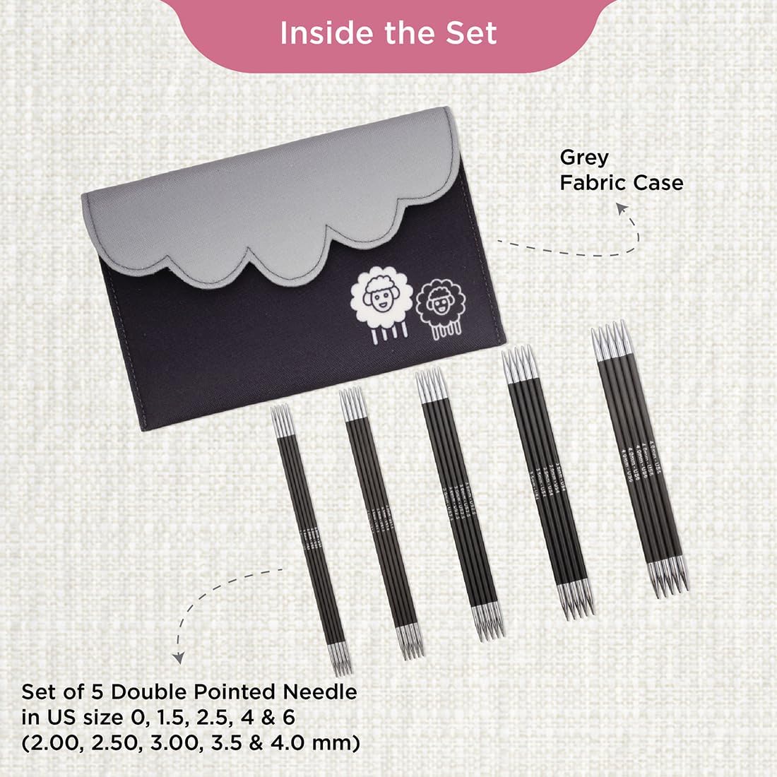 KnitPro Karbonz Starter Double Pointed Needle Set 6"(15cm) | 5 US Sizes (0 to 6)