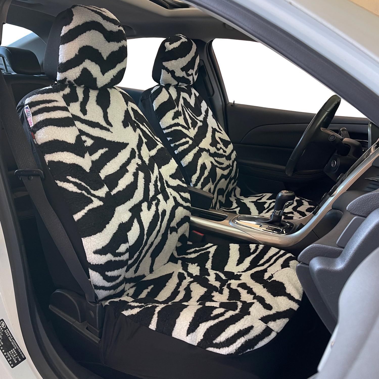 Faux Sheepskin Seat Covers for Cars Trucks SUV Auto Front Seats, Soft Plush Synthetic Wool Fur Fluffy Universal Fit (Zebra)
