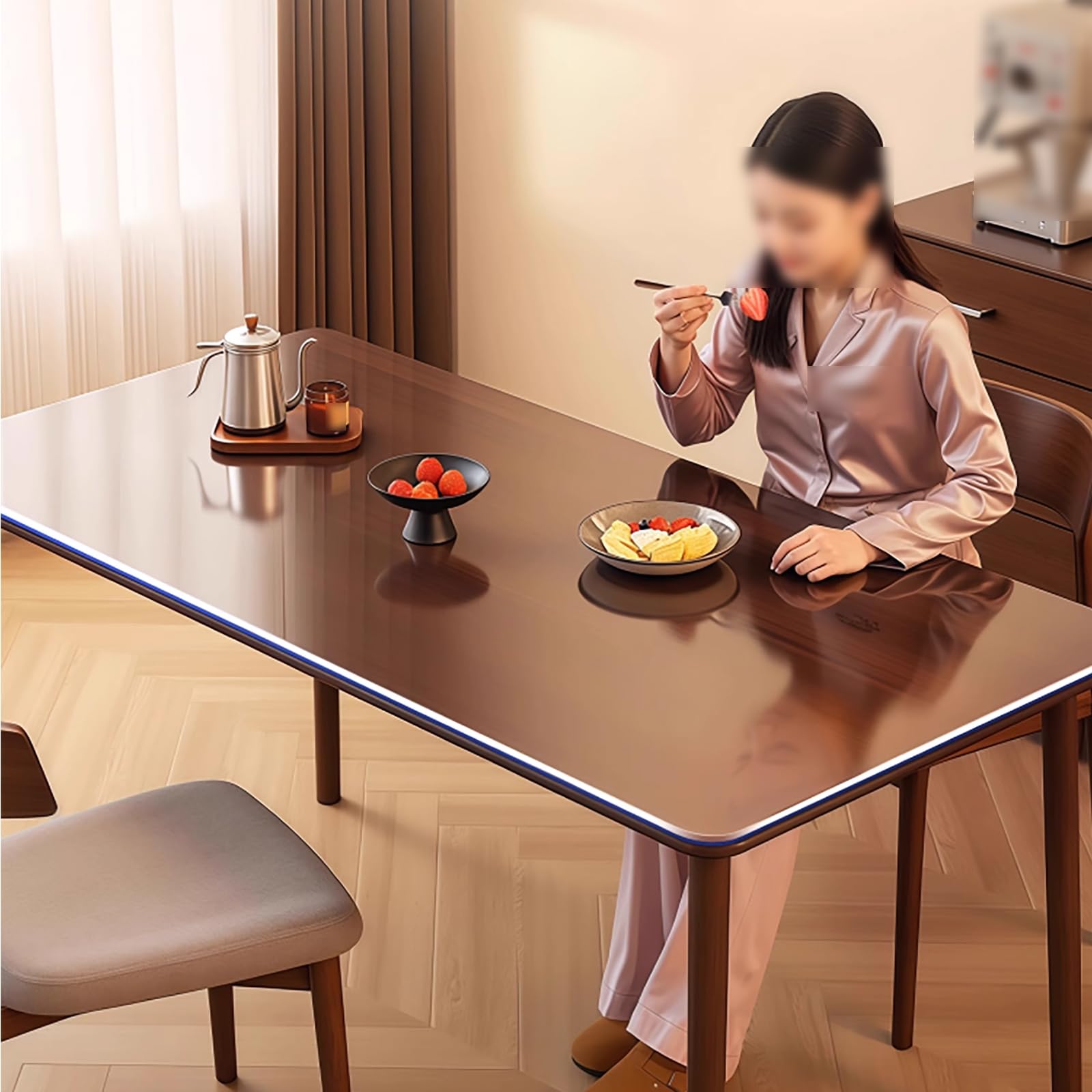 Tovaglia Rettangolare Trasparente,Tovaglia Impermeabile in PVC,Tovaglia Protettiva da Tavola Resistente alle Alte Temperature,per Cucina,Comodino,Tavolo da Pranzo (60x190cm/24x75in)