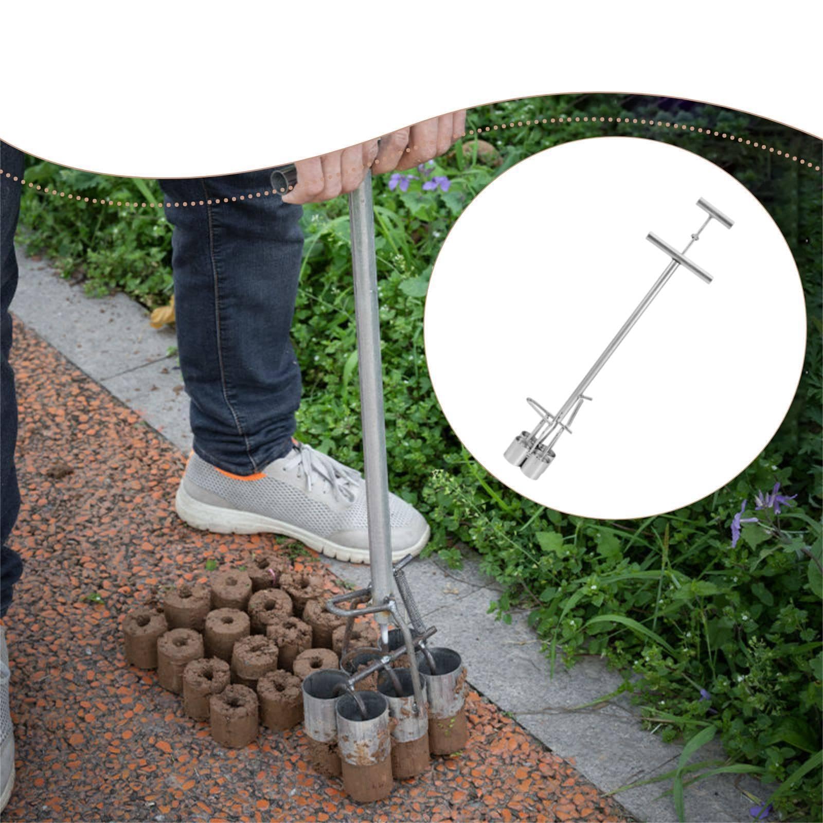 Homyl Semoir Manuel pour Jardin Potager, Planteuse de Bulbes, Outil de Pressage de Graines en Fer avec Poignée Ergonomique et Tube Adapté, 4 Trous