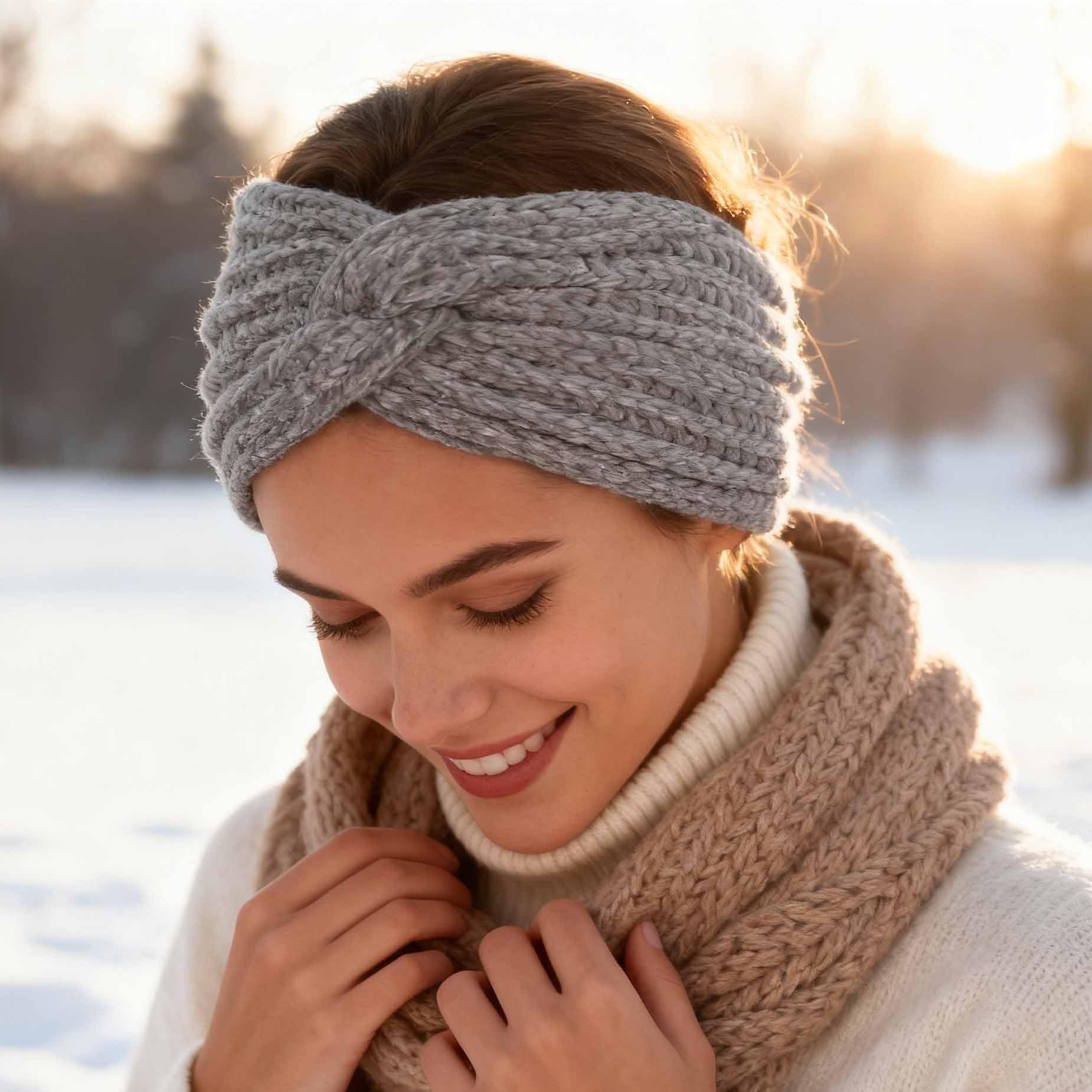 Fascia Invernale Per Capelli Donna, Morbida In Maglia E Pile, Larga, Colore Rosso, Taglia Unica (46-60 Cm) - 4