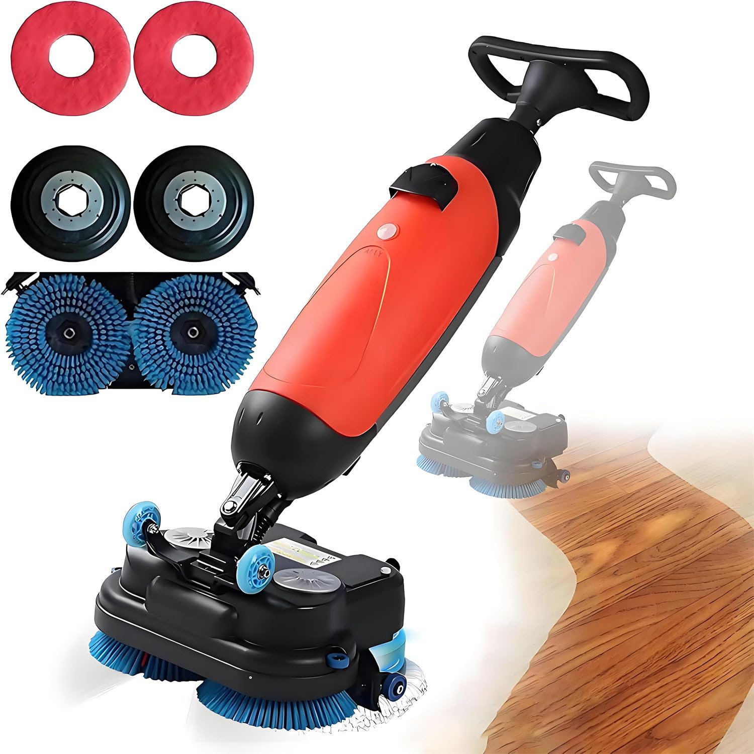 Fregadora de Pisos Comercial de 18", minimáquina para Pisos, 13000 pies Cuadrados/h, con Tanques Separados de 4 y 6 litros, cepillos de Limpieza motorizados de 45 cm para Limpieza