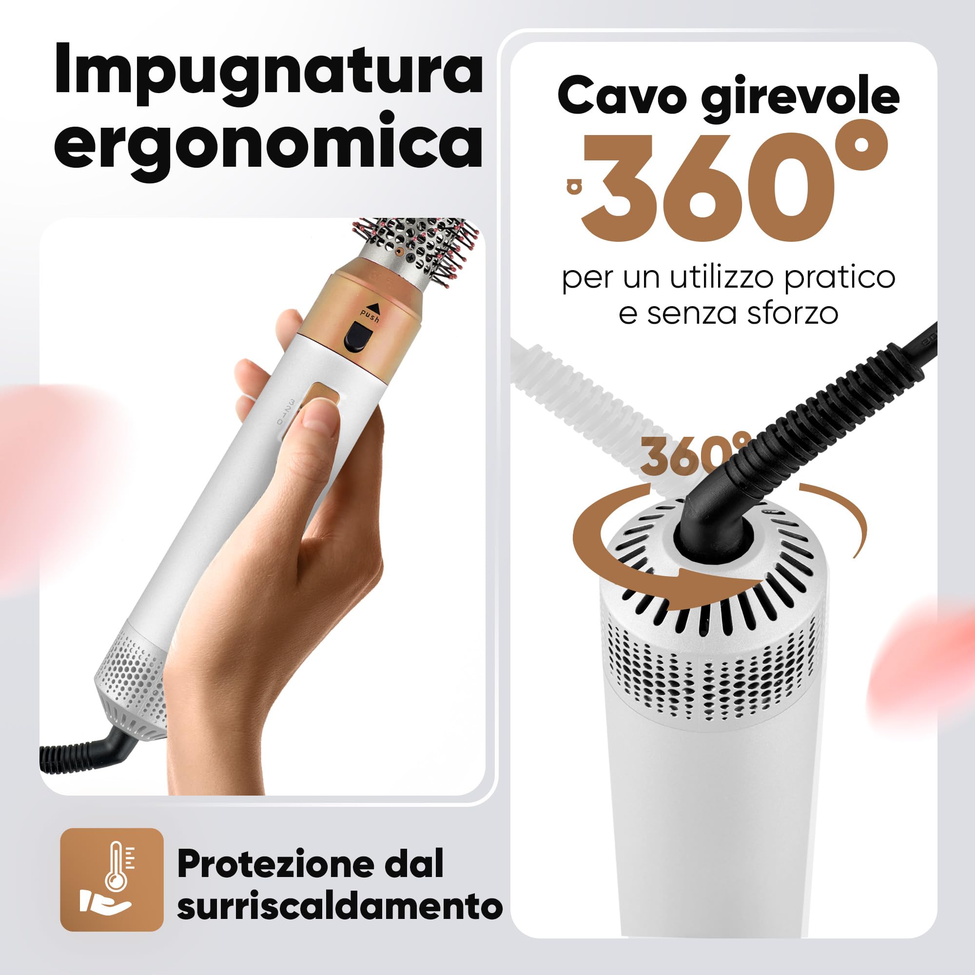 ProfiCare® spazzola ad aria calda, spazzola asciugacapelli, 4 in 1 - styler, piastra per capelli, spazzola phon 1000 W con 3 livelli, con organizer, PC HAS 3132 bianco rosé