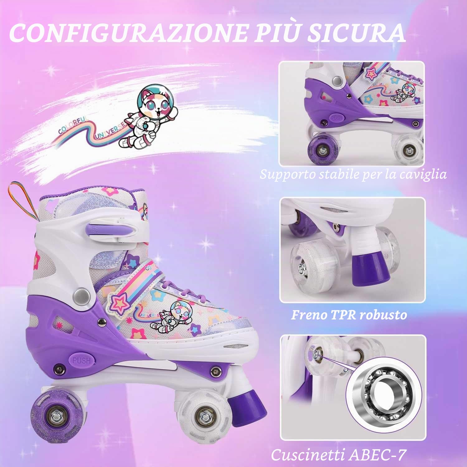 Pattini a rotelle Bambina Regolabili, Pattini a 4 Ruote con Ruote Illuminate, Pattini Bambina di 4 Dimensioni regolabiliper Ragazzi, Ragazze, Bambini, Principianti