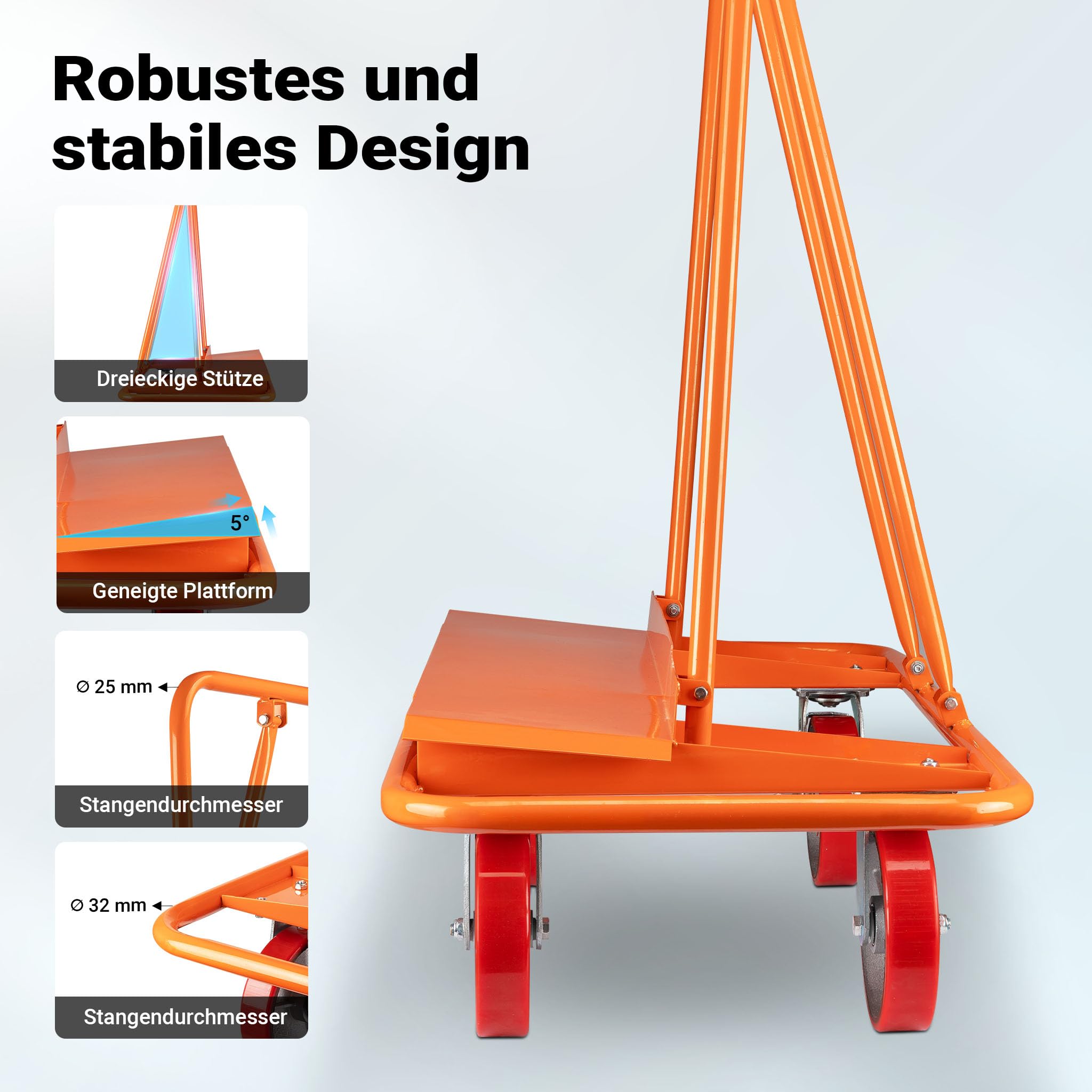Wiltec Plattenkarren bis 1500 kg, Plattentransportwagen 120 x 59 x 110 cm aus Stahl, Plattenwagen zum Transport von Trockenbauwänden, Holz- und Gipskartonplatten, Fenstern u.v.m.