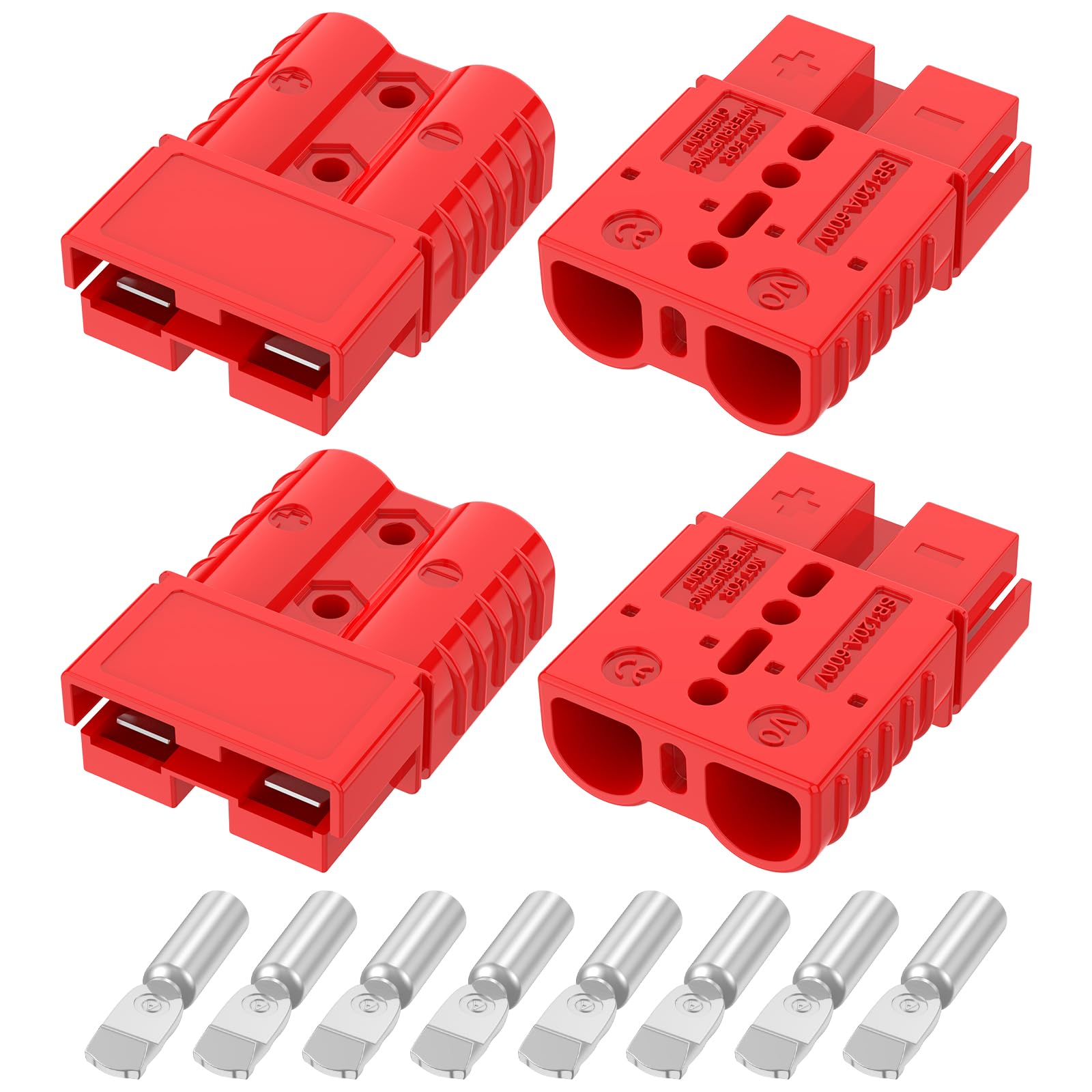 Anderson Connector 120A 600V Battery Quick Connect/Disconnect for 2-6 AWG Cables, Anderson Plug for Winch, Trailer, RV, Forklift (Red, 4 PCS) - 1
