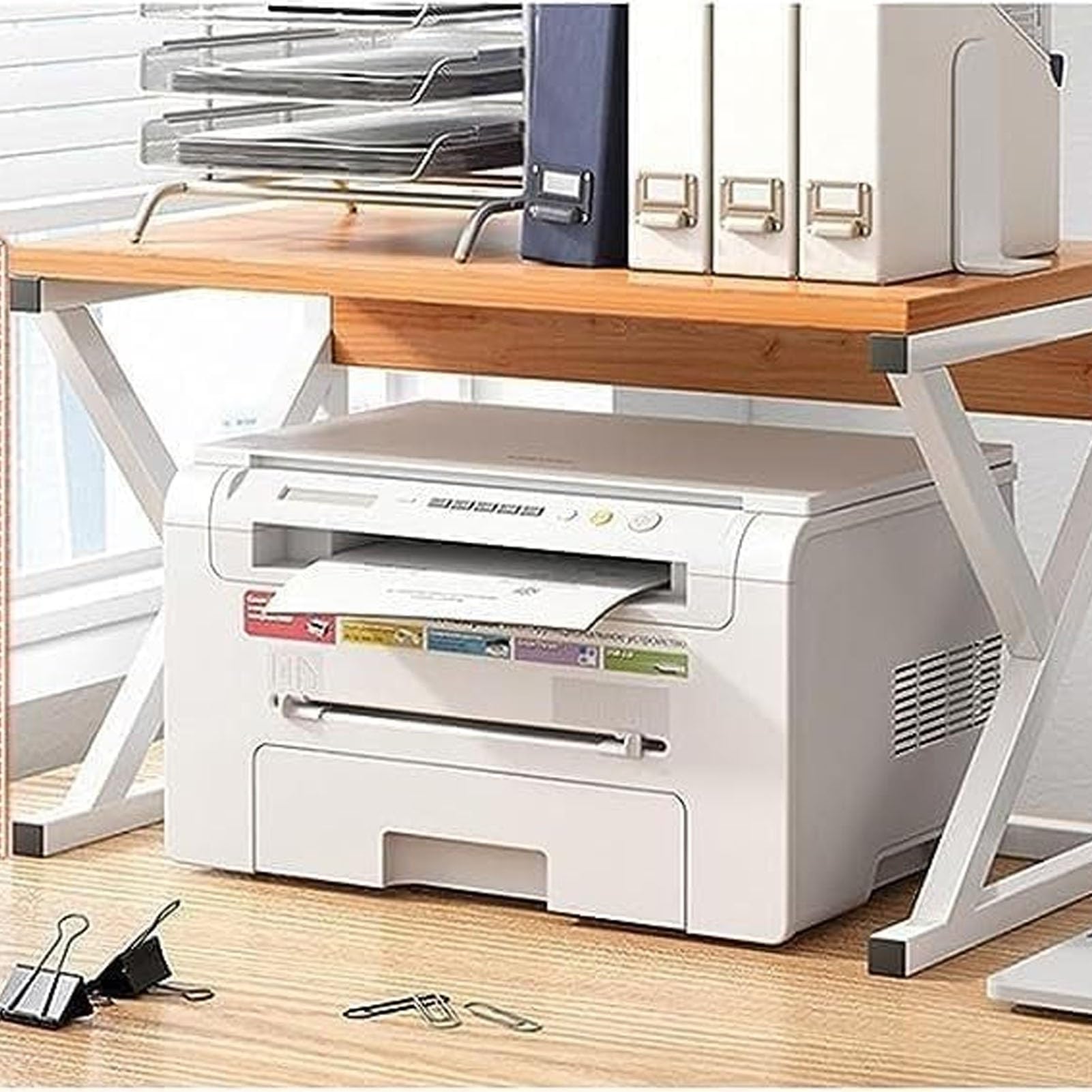 Soporte multifuncional para impresora, estante de pie con estante de almacenamiento para suministros de oficina, escáner, fax, libro de archivos, organizador compacto de escritorio