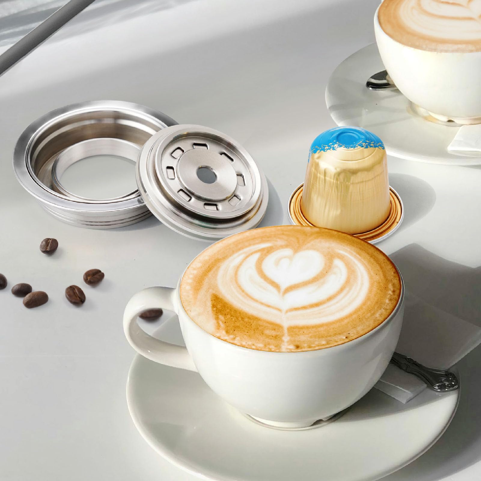 Adaptador de cápsulas de café reutilizable, de acero inoxidable, portátil, convertidor de cápsulas de café para Delonghi ENV135 para Vertuoline GCA1 para Vertuo Next (80 ml)