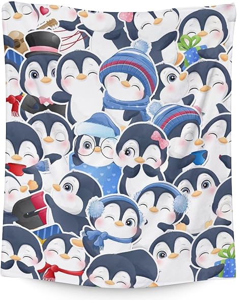 Penguin Blankets - Soft Fuzzy Blanket Throw for Kids, Adults - 40"x50" Flannel Blankets for Couch & Sofa - Blue Cute Blanket Gifts