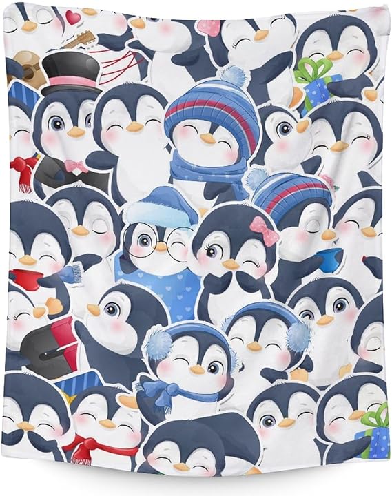 Penguin Blankets - Soft Fuzzy Blanket Throw for Kids, Adults - 40"x50" Flannel Blankets for Couch & Sofa - Blue Cute Blanket Gifts