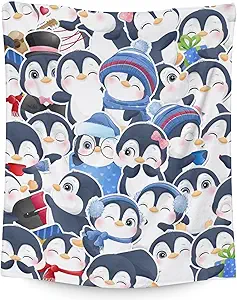 Penguin Blankets - Soft Fuzzy Blanket Throw for Kids, Adults - 40"x50" Flannel Blankets for Couch & Sofa - Blue Cute Blanket Gifts