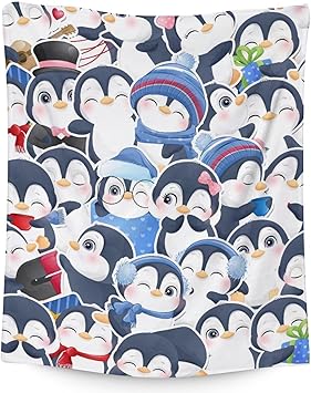 Penguin Blankets - Soft Fuzzy Blanket Throw for Kids, Adults - 40"x50" Flannel Blankets for Couch & Sofa - Blue Cute Blanket Gifts