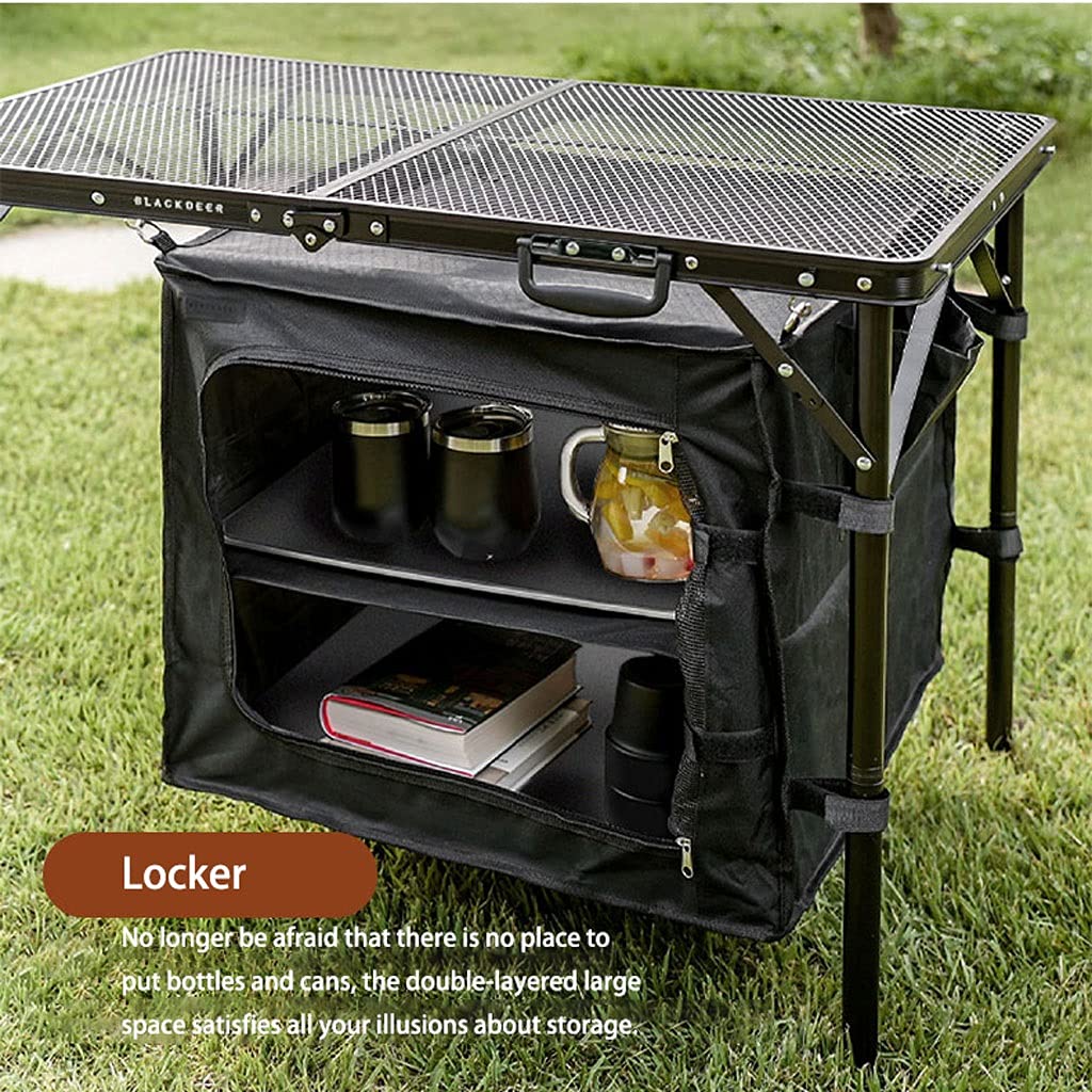 UPJAKS Mesa de Camping Plegable Mesa Plegable de Malla de Hierro Cocina móvil Picnic al Aire Libre Camping Cocina Consola portátil y fácil de Instalar Polo con Soporte Ligero para Picnic Playa Pesca
