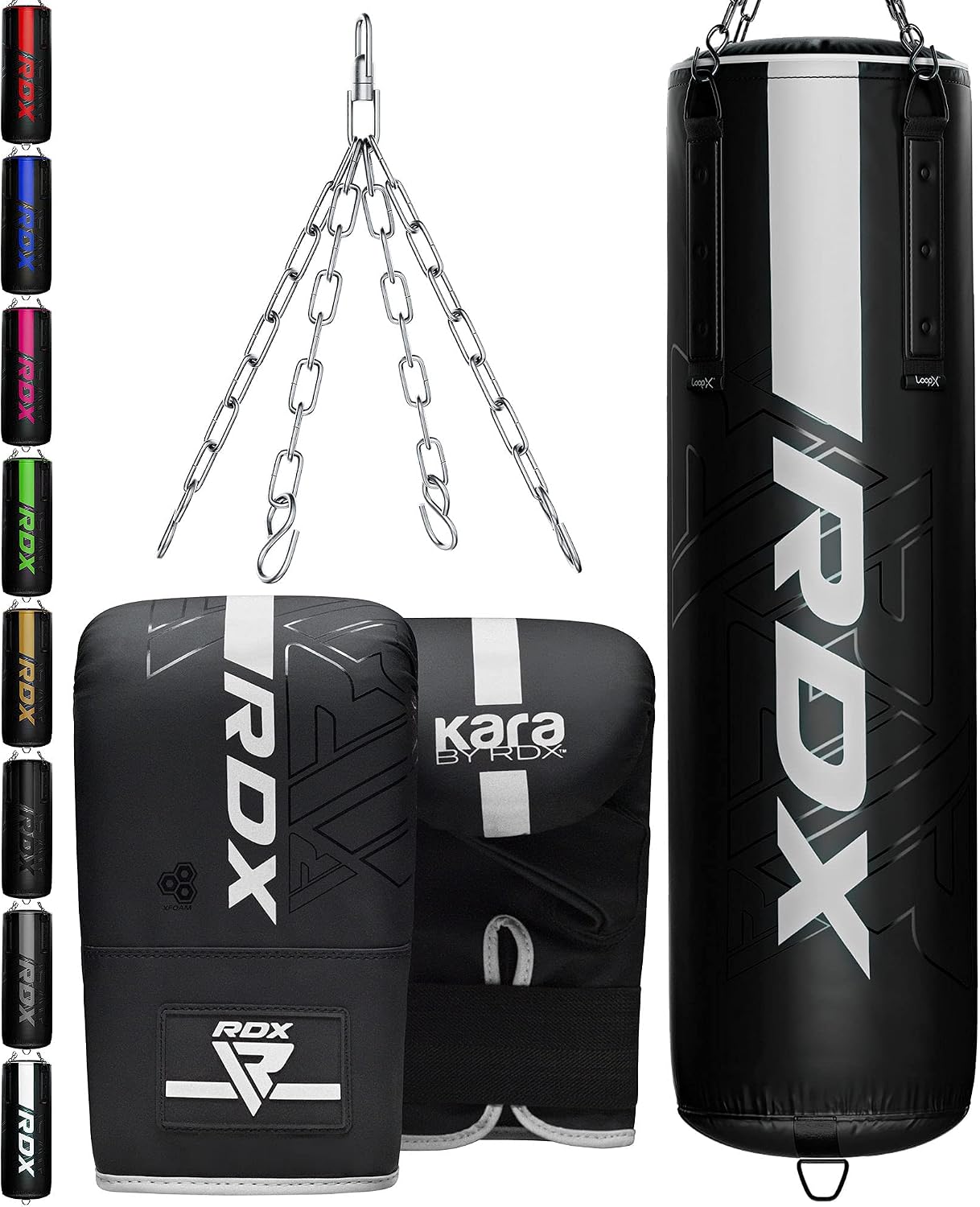 RDX Punching Bag Heavy Boxing Bag, 3pc Filled 5ft 4ft Anti Swing Kickboxing Adult Set, Maya Hide Leather, Punch Gloves Ceiling Hook Hanging Chains, MMA Muay Thai Workout Home Gym Fitness Training