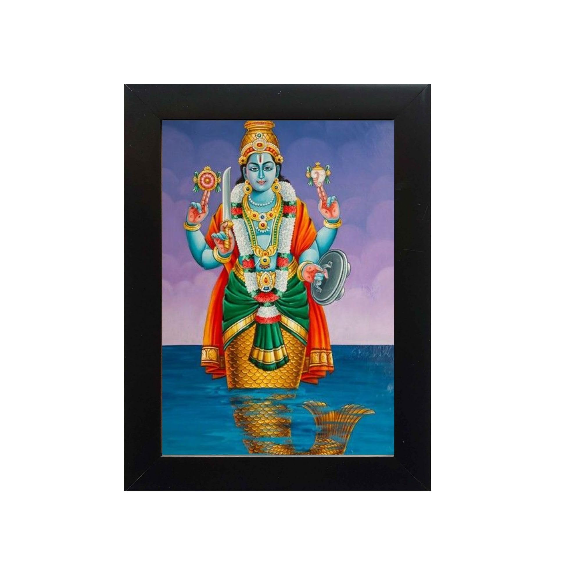 PY Creation Traditional painting of Goddess Matsya, the fish avatar of Vishnu 5 x 7 Inch Black Photo Frame for Living Room and Wall Room Decor-image-15
