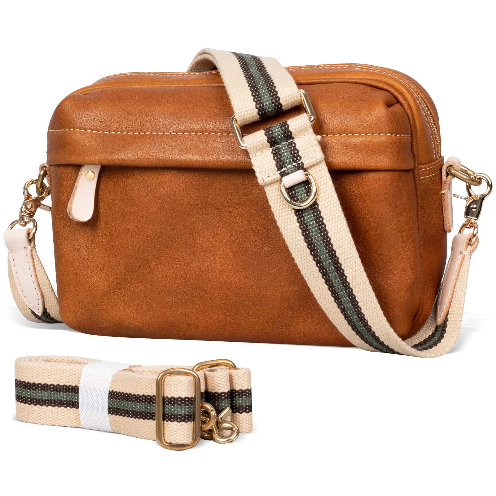 XFYKJIN full-grain leather Crossbody Bag Vintage unisex crossbody with brass hardware multiple pockets for work travel