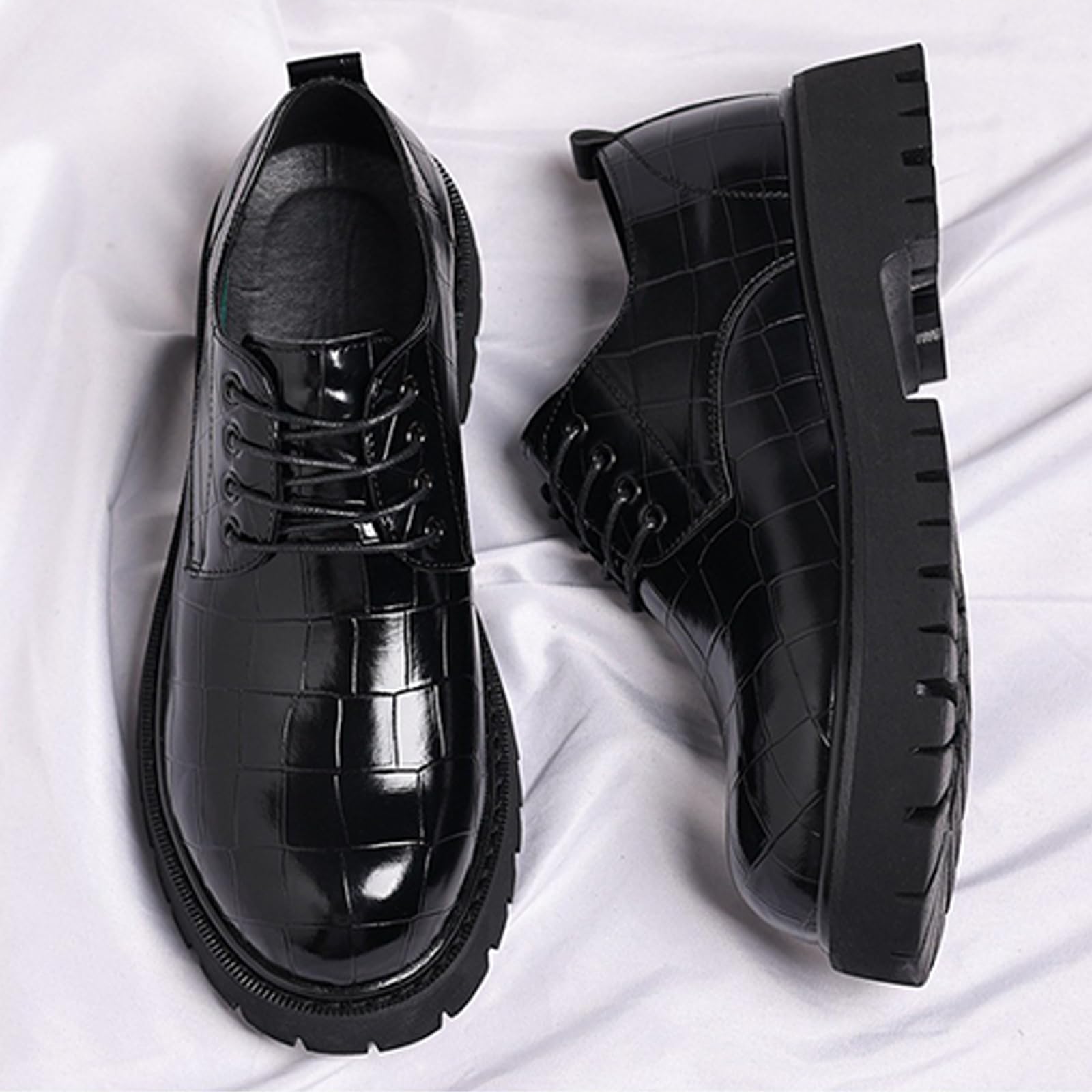 Scarpe Eleganti da Uomo con Lacci | comode, Antiscivolo, in Pelle , Punta Arrotondata, Plateau, Oxford, Festa, Formali