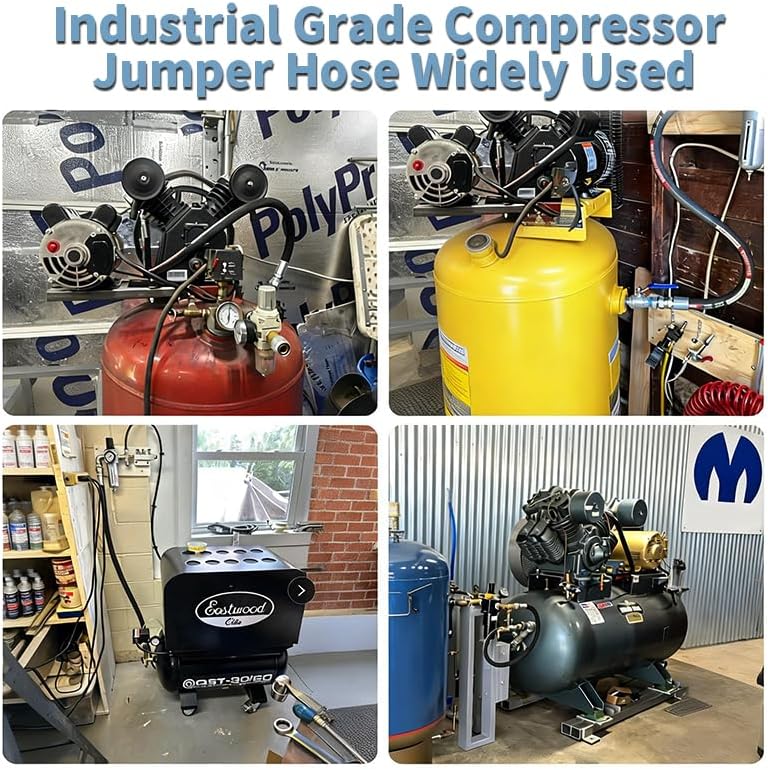 Industrial Grade Compressor Jumper Hose 1/2" NPT Male x 20" Length,Rubber Air Hose with Both Sides 360°Swivel Fittings,2028 PSI & 320°F High Temp & Pressure Resistance for Compressed Air Systems