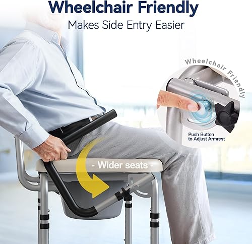 Miniatura 3 de Cómoda de cabecera con brazo caído, inodoro con asiento y respaldo acolchados, capacidad de 400 libras, cubo extraíble de 6.3 cuartos de galón y