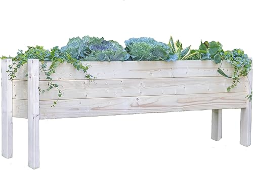 Zylina Cama de jardín elevada de madera, macetas largas de 60 x 12 x 22 pulgadas, estas camas de jardín son para exteriores con patas, cultivan
