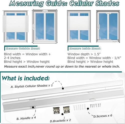 Miniatura 6 de Keego Persianas celulares opacas sin cordones, persianas de panal de abeja para puertas de ventanas de cocina, beige, opacas, 34 pulgadas de ancho x