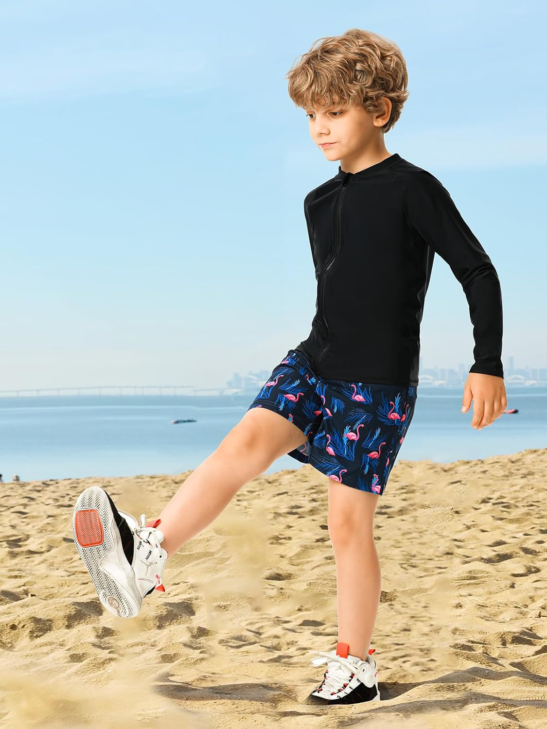 HODOSPORTS Boys UPF 50+ Rash Guard Swim Shirts with Zipper Long Sleeve Quick Dry UV Protection Sun T-Shirts - Image 4