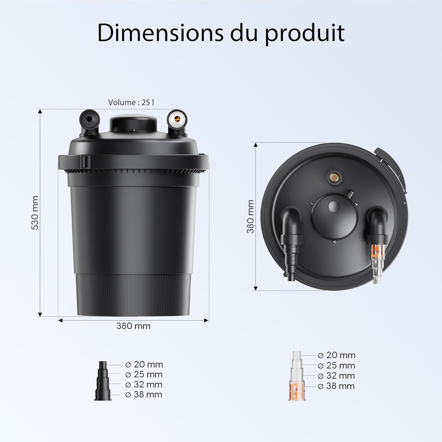 Product dimensions and hose connection sizes