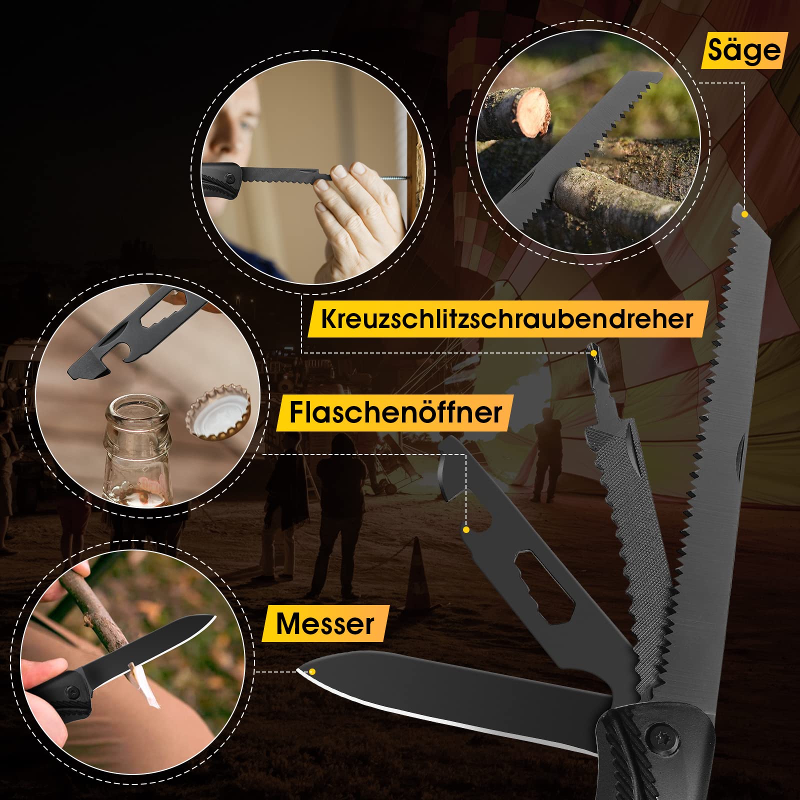 DRAGON CREEK Camping Axt Beil, Outdoor Survival Multitool klein Axt, Aluminium Griff 15 in 1 Multifunktionswerkzeug mit Hammer Säge Messer, mini Werkzeug - Geschenke für Männer
