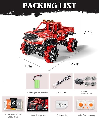 Miniatura 7 de Kits de construcción de camioneta con control remoto para adultos, juguetes técnicos de bloques de construcción de automóviles todoterreno, regalo