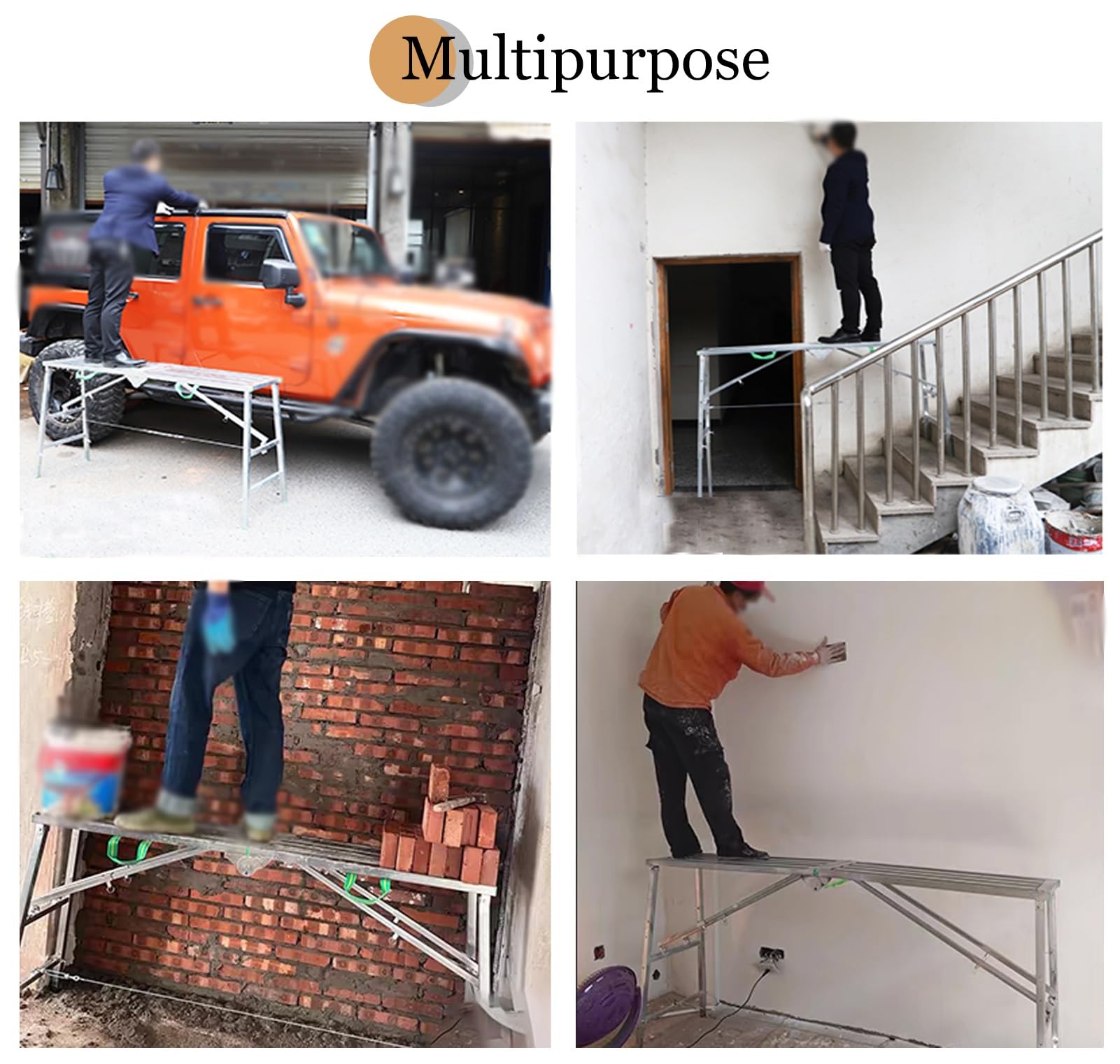 Andamio de Plataforma de Trabajo Alto con Escalera para Lavado de Autos Andamio de Acero galvanizado Ajustable con Patas y Tablas estables Ideal para grafitis en Paredes de mampostería 1,4 m