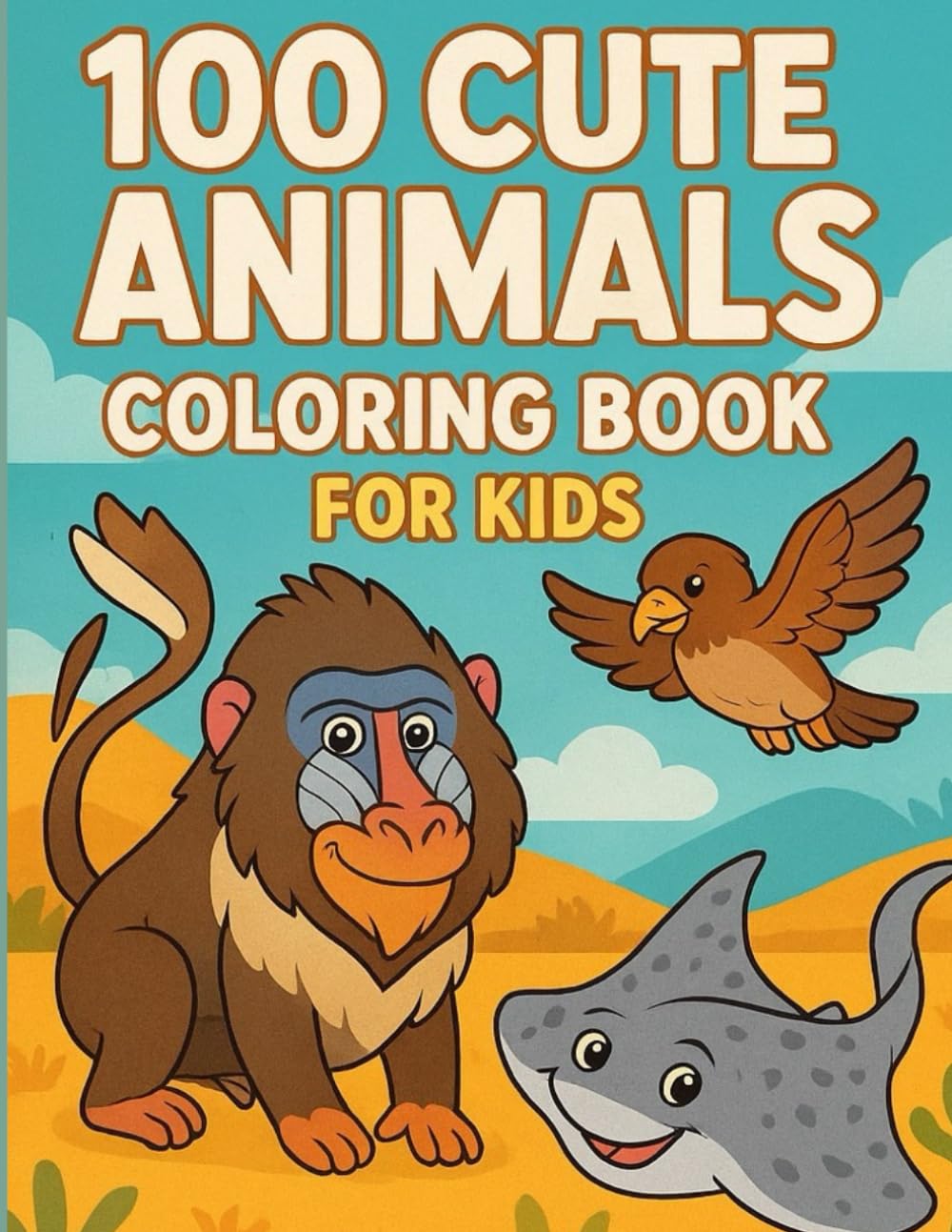 100 Cute Animals Coloring Book for Kids: Simple & Adorable Coloring Pages: Fun Animals from the Farm, Jungle, Ocean & More — Big, Bold Outlines for Little Hands and Easy Designs for Ages 3–8