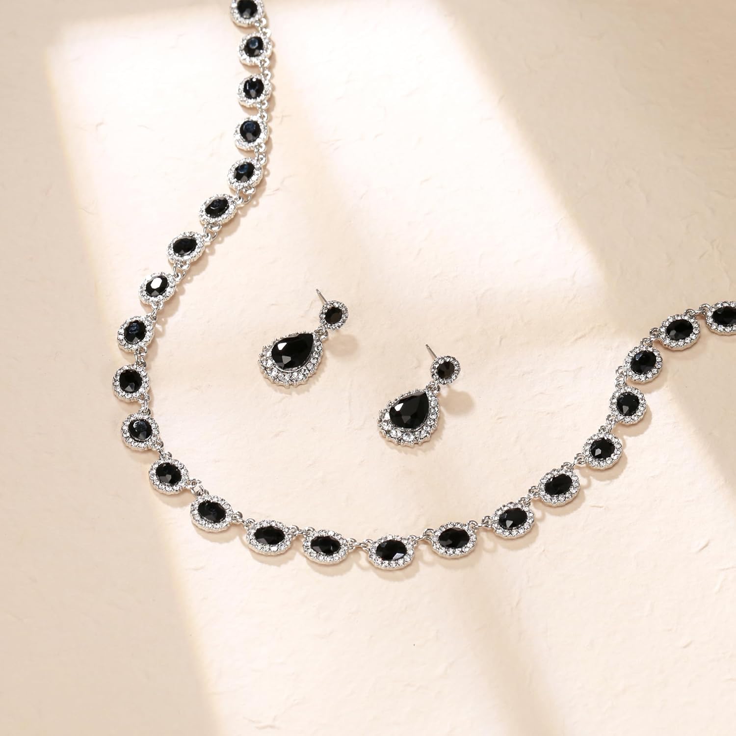 Crysdue Bridal Wedding Jewelry for Women Oval Teardrop Rhinestone Crystal Collar Necklace Pierced Dangle Earrings Set for Prom Party - Image 4