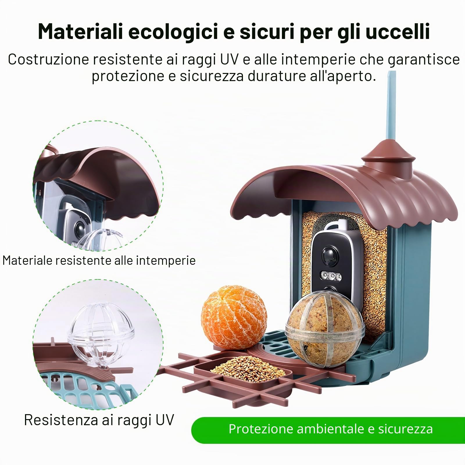Casetta per uccelli con fotocamera da 4 MP, mangiatoia per uccelli a energia solare, mangiatoia per uccelli, registrazione video/foto, identificazione AI, rilevamento del movimento, notifica