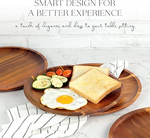 Miniatura 5 de FANICHI Platos de madera (juego de platos llanos de 4 a 11 pulgadas), platos redondos de madera de acacia, platos clásicos irrompibles, fácil
