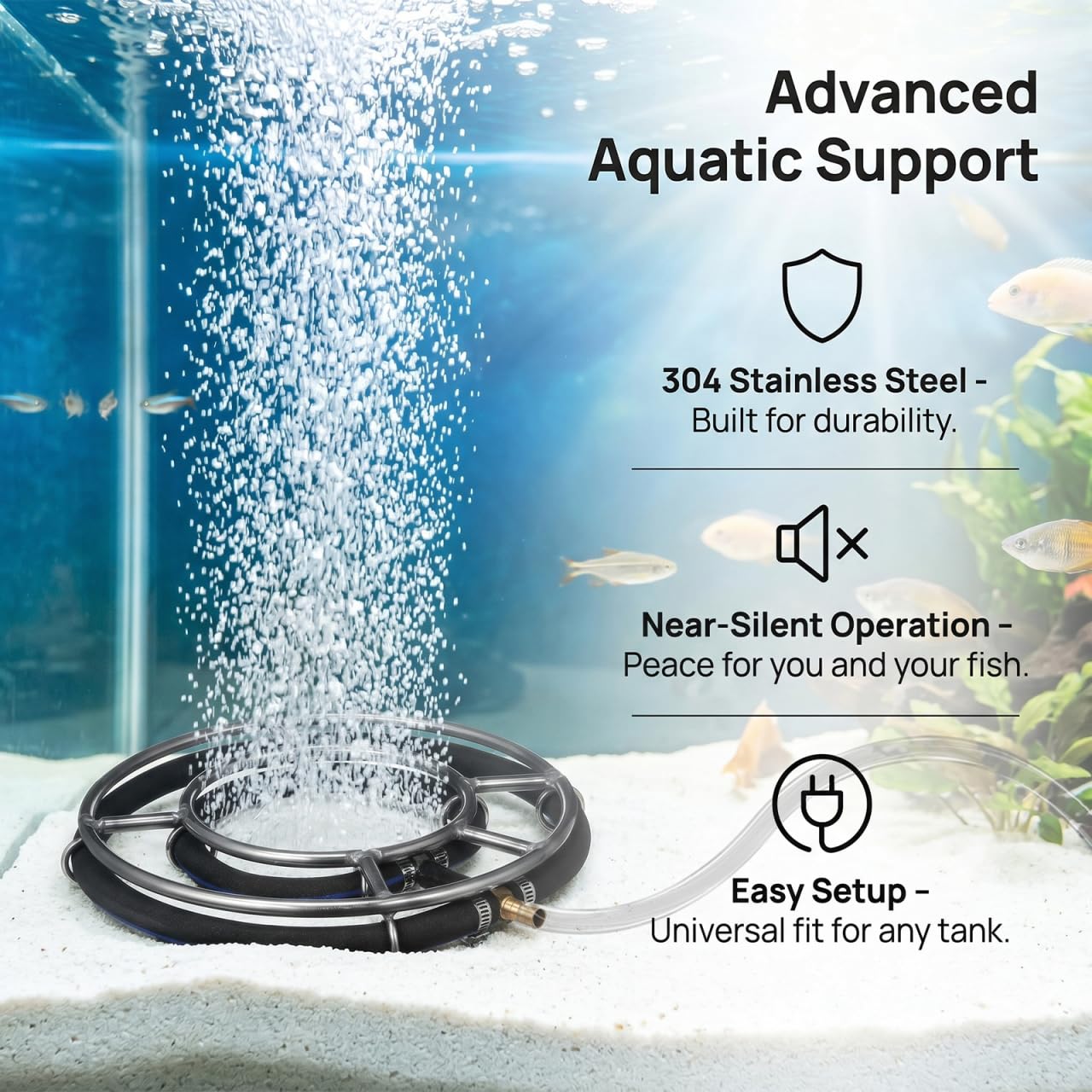 FRCOLOR Diffuseur d'oxygène pour aquarium, pierre à bulles, pompe à air, accessoires en acier inoxydable, double anneau de 25 cm, disque à bulles nano pour aération d'aquarium et d'étang