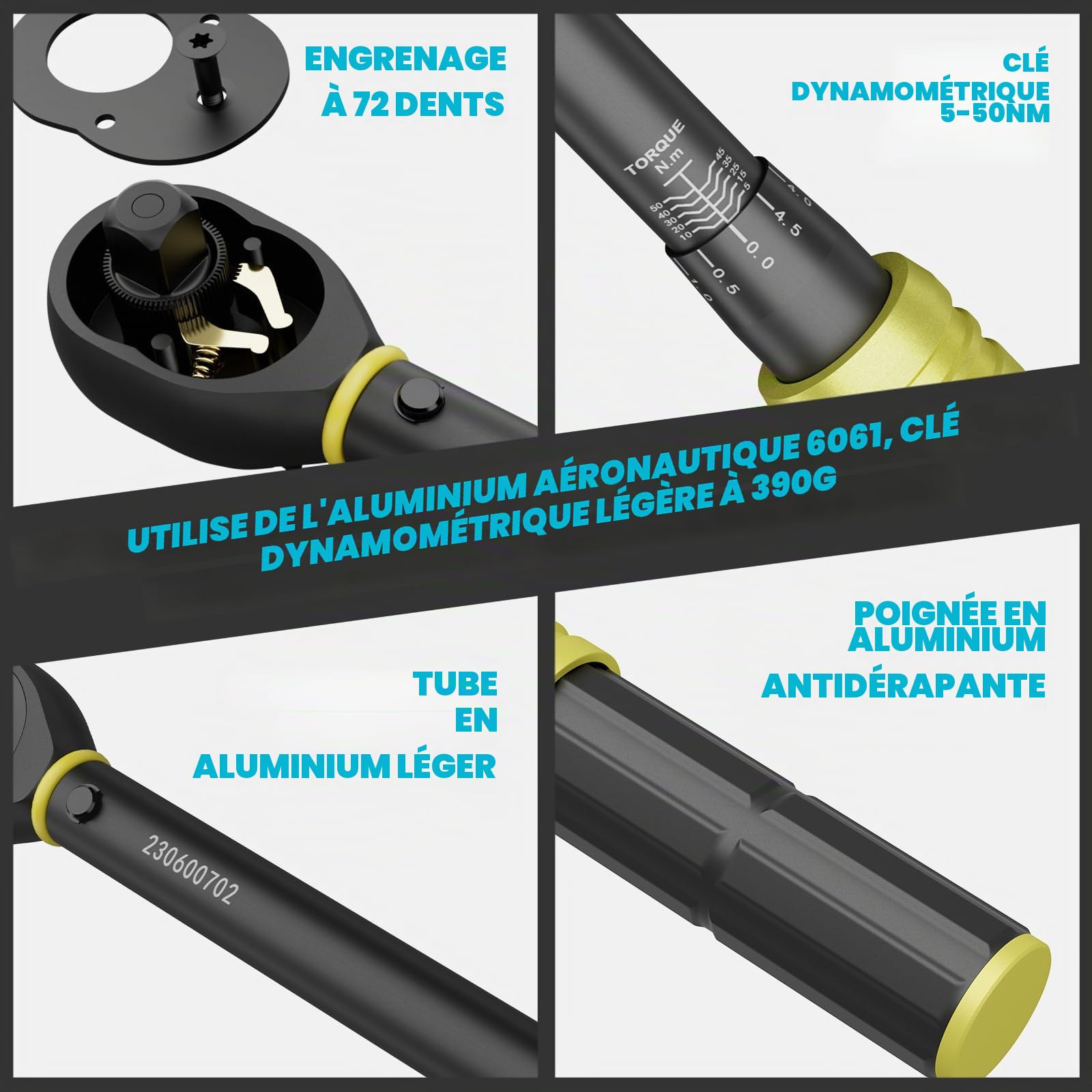 ANPUDS Clé Dynamométrique 3/8", Clé de Torsion 5-50Nm Torque Wrench | 26Pcs Kit D'entretien, pour Vélo&Moto, avec 2 Extension, 2 Adaptateur, Douilles à Bougie, Cardan universel, Hex und Torx