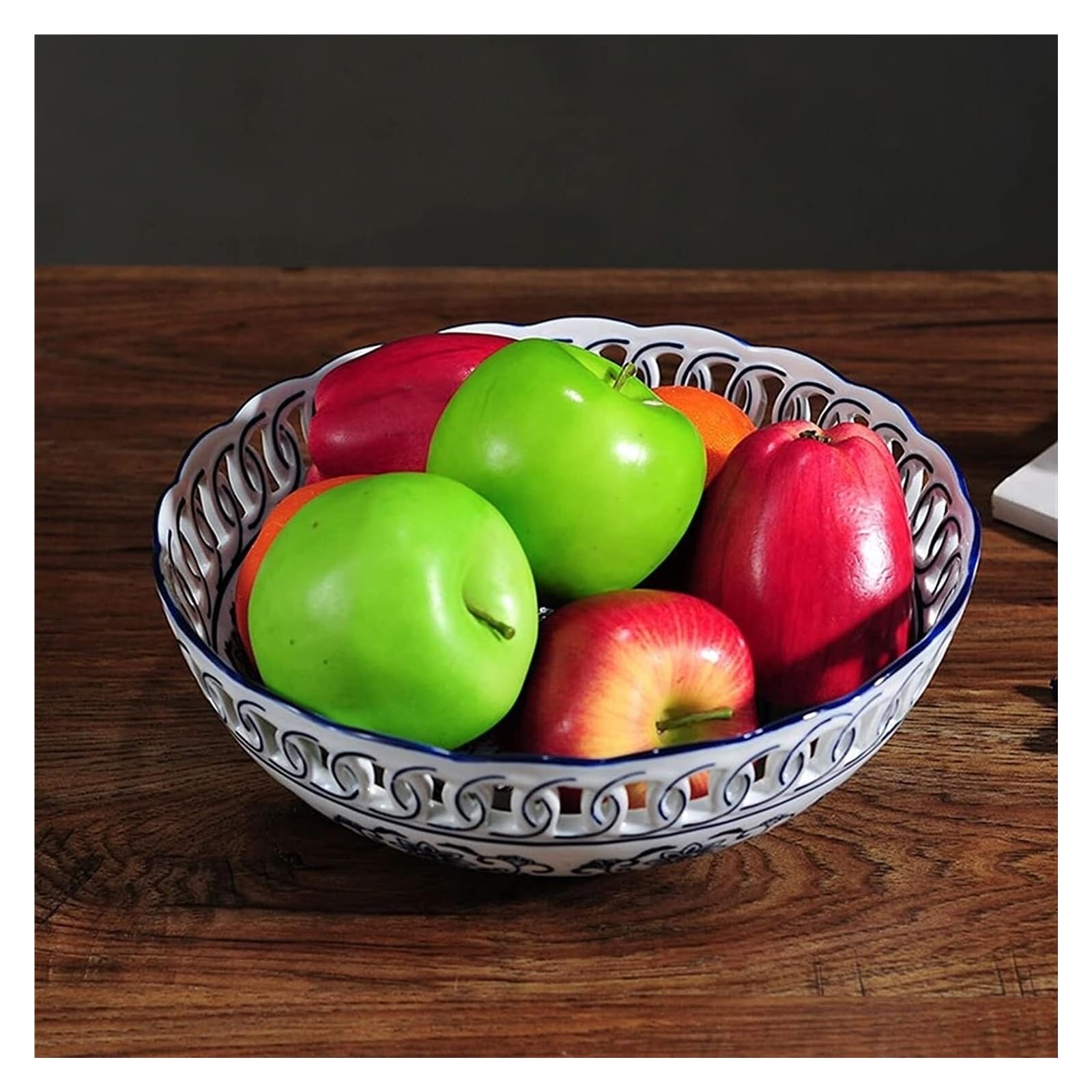 Corbeille à Fruits Chinoise rétro Creuse en céramique, Assiette à Fruits, Salon, Maison, Rond, Porcelaine, Bol à Bonbons décoratif, Corbeille à Fruits, Rangement de Bureau