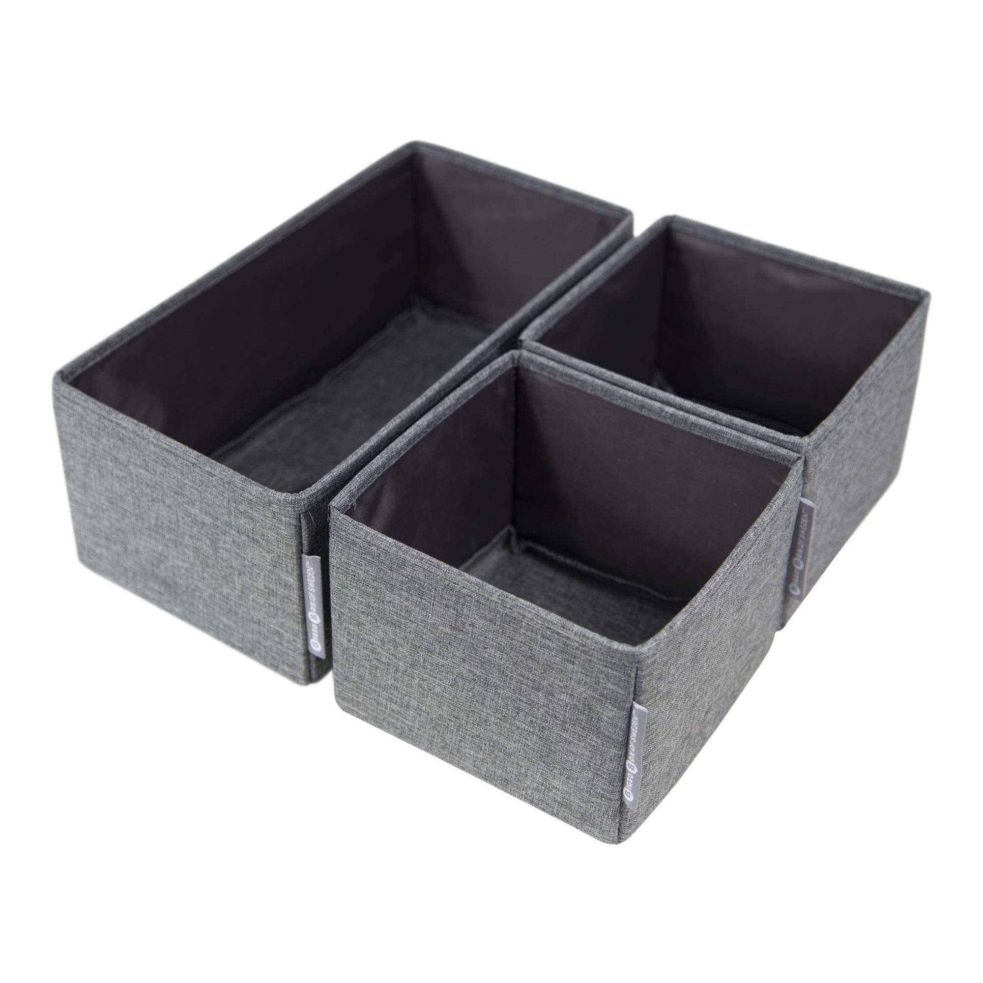 Bigso Box of SwedenSet of 3 Fabric Drawer Insert - Suitable for Use as an Accessories, Underwear and Sock Organiser - Fabric Storage Box in Small & Large Sizes to Fit Any Drawers - Grey
