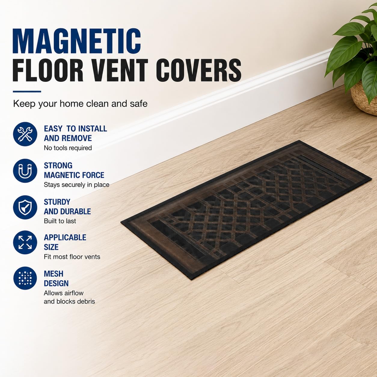 Paquete de 2 cubiertas de ventilación de suelo personalizables, malla magnética de PVC de 1200 x 300 mm para pared, techo y suelo del hogar, filtros de ventilación de bricolaje con kit de herramientas
