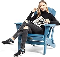 Vista 10 de SERWALL Sillas plegables Adirondack resistentes a la intemperie para exteriores, patio, césped, jardín, terraza trasera, hoguera, color azul