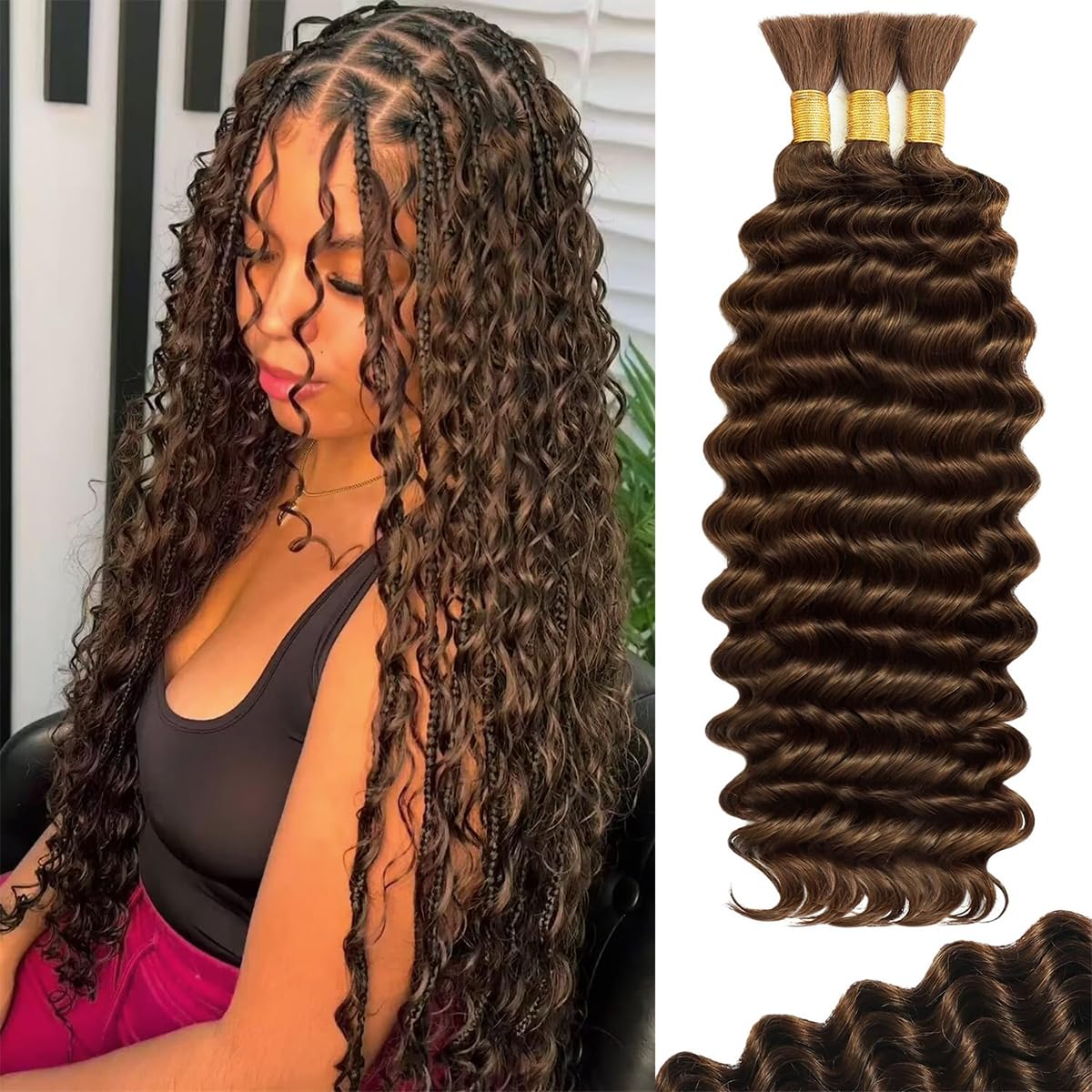 CIFENDIN Human Braiding Hair For Boho Braids 110g Deep Wave Bulk Human Hair for Braiding Knotless 12A 100% Brazilian Virgin Hair Extensions Bulk