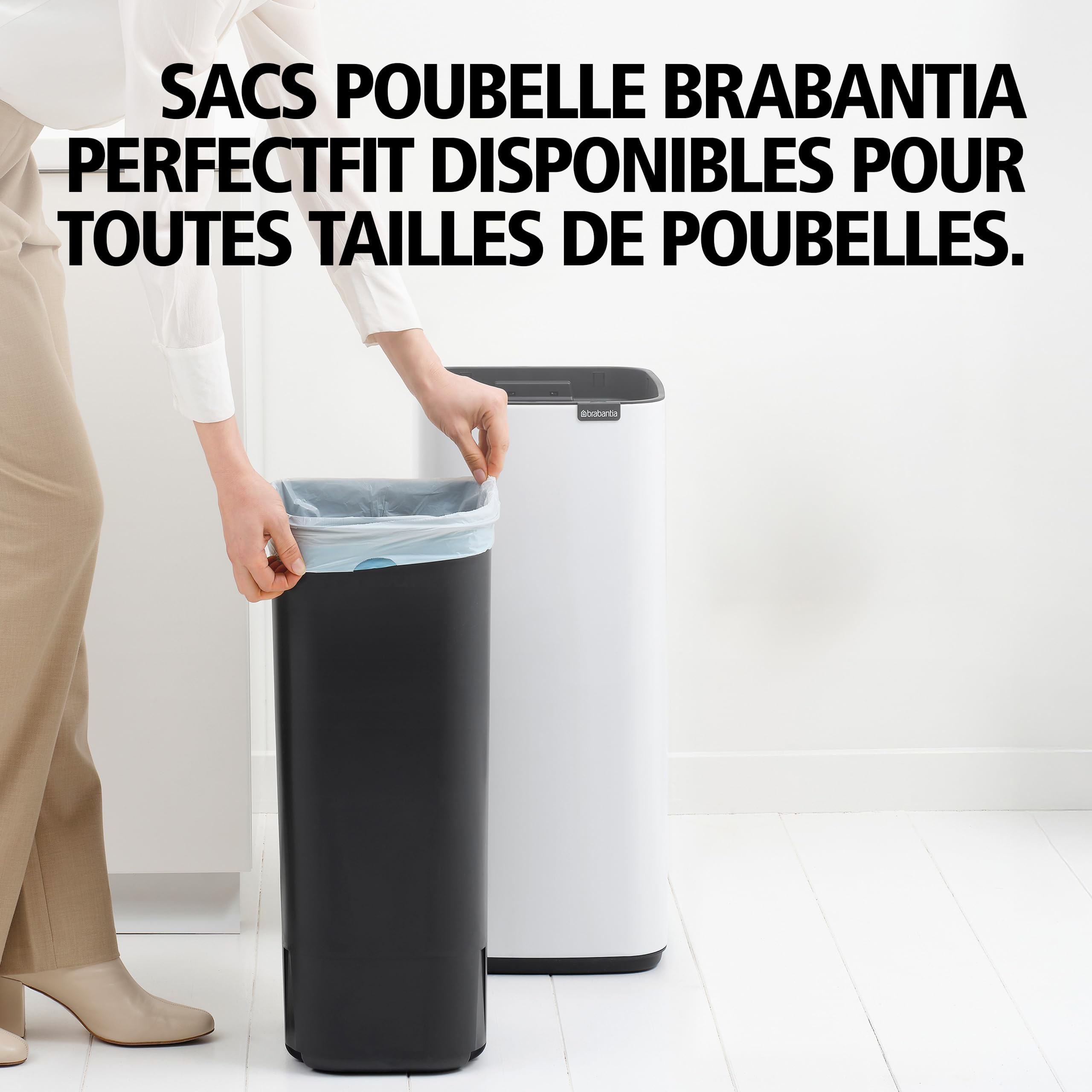 Brabantia Poubelle Bo Touch 30L (Platine) – Poubelle cuisine compacte à ouverture automatique soft-touch – Système de tri des déchets avec seau amovible – Sacs-poubelle PerfectFit gratuits inclus