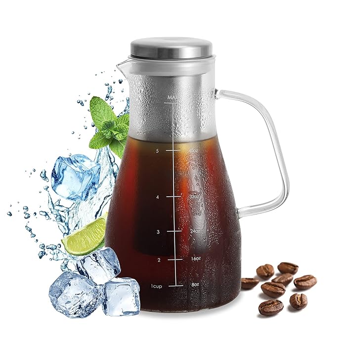Buy Glass Pitcher with Infuser Cold Brew Coffee Maker 40 Oz Iced Tea