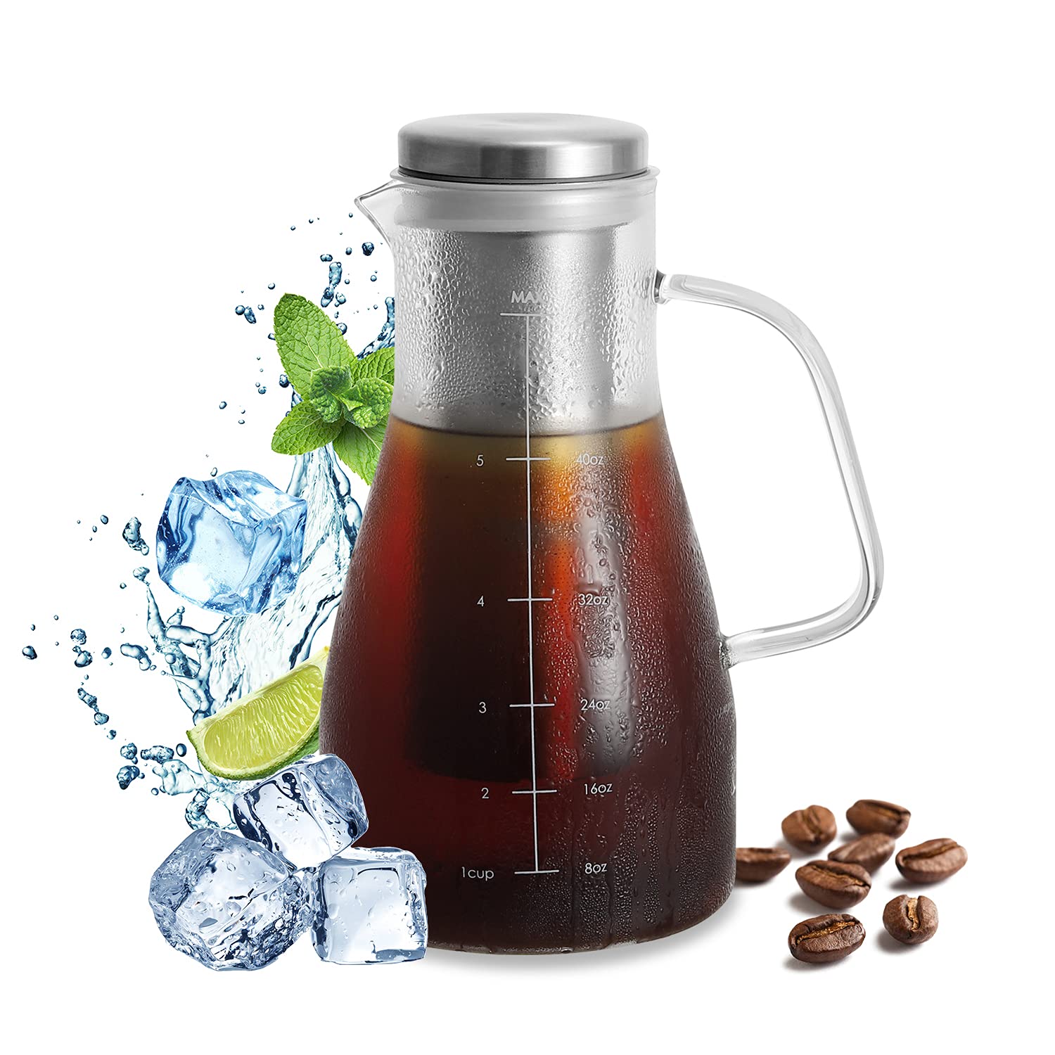Buy Glass Pitcher with Infuser Cold Brew Coffee Maker 40 Oz Iced Tea